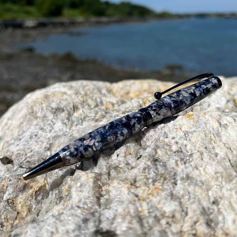 Crushed Mussel Shell Pen, Funline Style in Gun Metal with Chrome refill