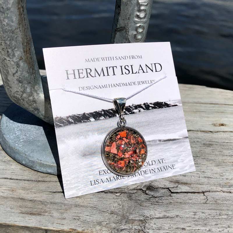 Large Hermit Island Beach Sand Pendant with Crushed Lobster Shell