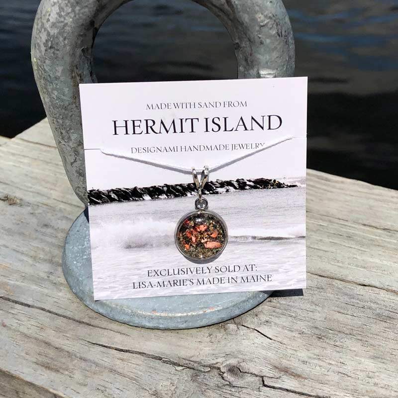 Small Hermit Island Beach Sand Pendant with Crushed Lobster Shell