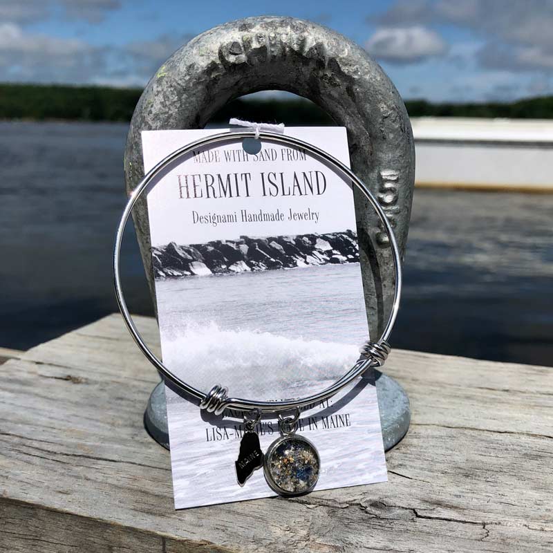 Hermit Island Beach Sand with Crushed Mussel Shell Bangle Bracelet