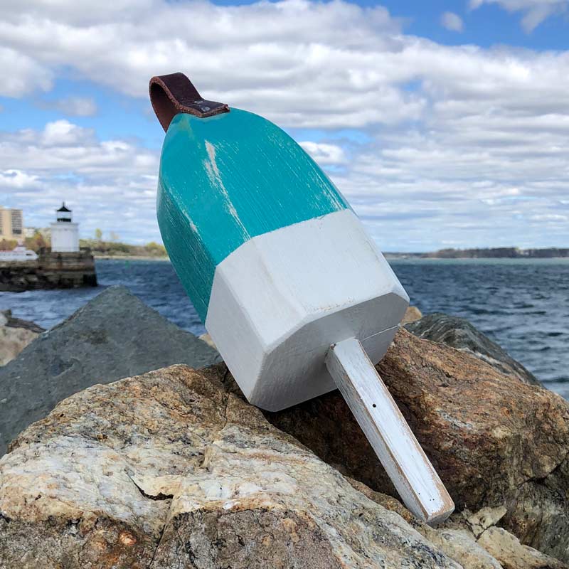 Teal & White Lobster Buoy - Lisa-Marie's Made in Maine