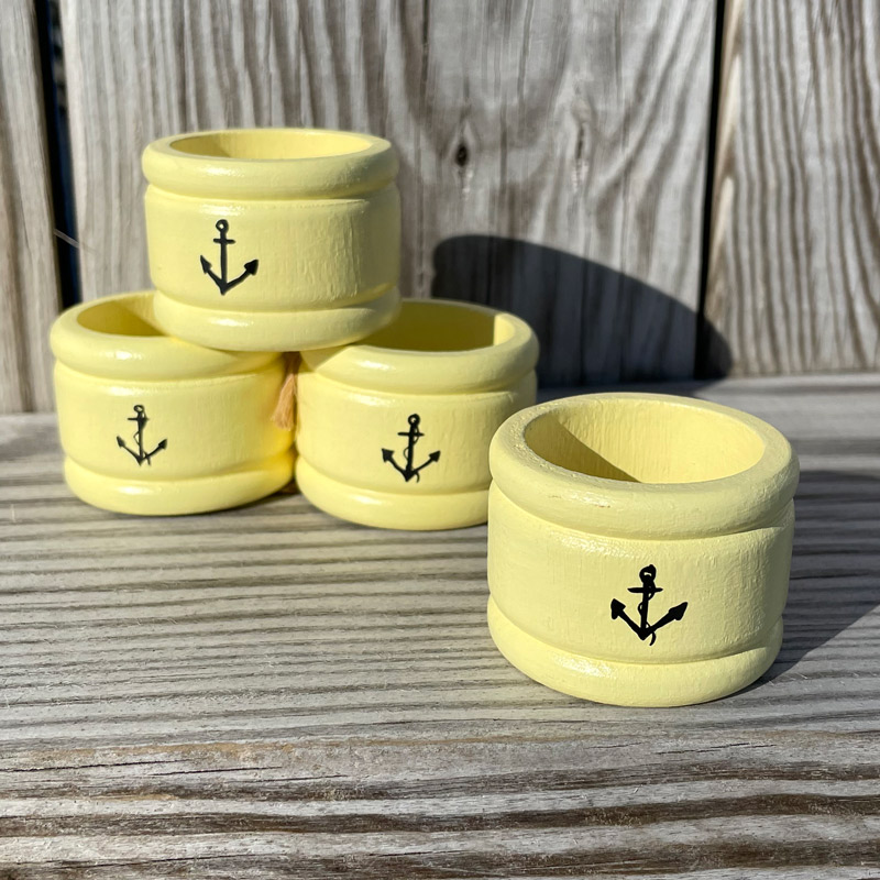 Hand Painted Napkin Rings - Black Anchor on Yellow