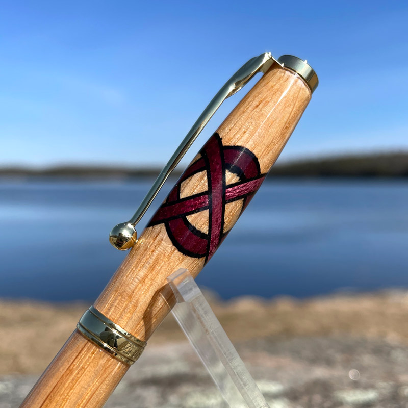 Maine Oak Tree with Purpleheart Celtic Knot Pen and Gold Hardware