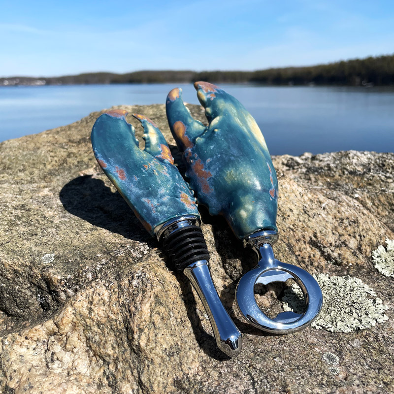 Rusted Blue Sea Lobster Claw Bottle Opener & Stopper