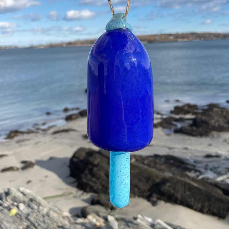 Cobalt Blue Blown Glass Buoy with Light Blue Spindle