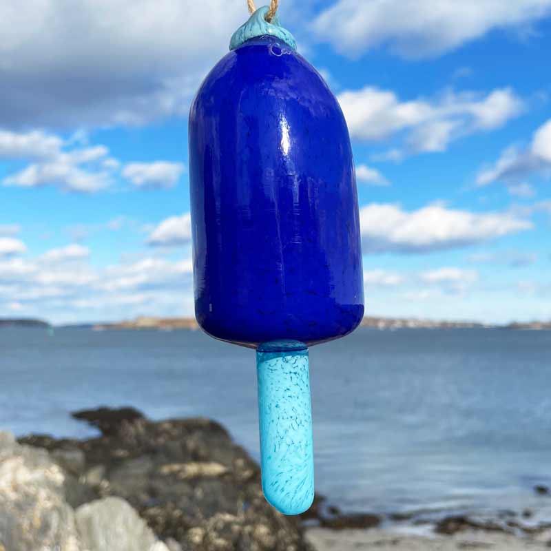 Cobalt Blue Blown Glass Buoy with Light Blue Spindle