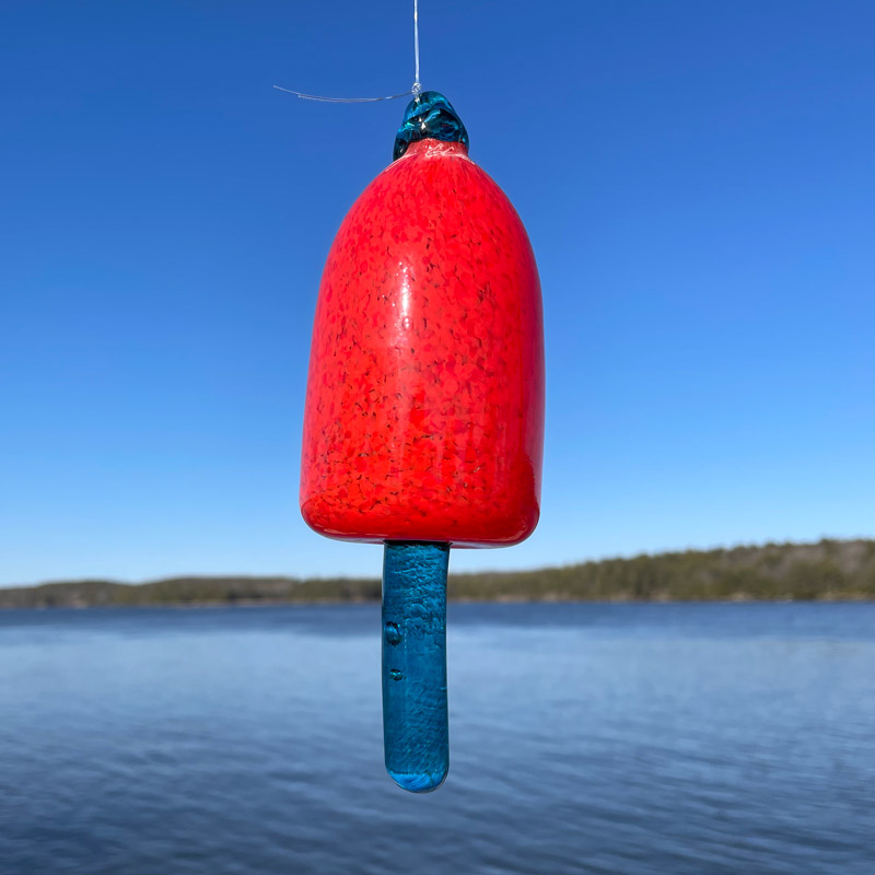 Red Blown Glass Lobster Buoy with Teal Spindle