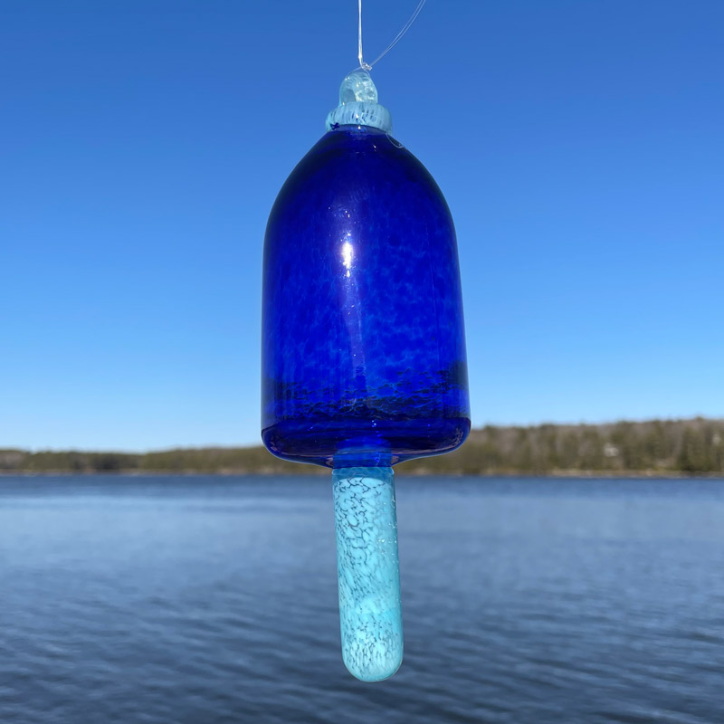 Cobalt Blown Glass Lobster Buoy with Light Blue Spindle