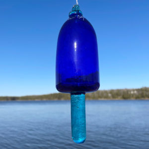Cobalt Blown Glass Lobster Buoy with Teal Spindle