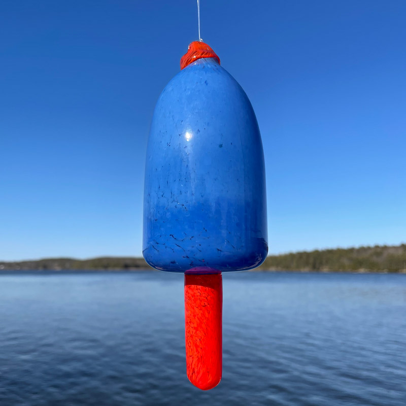 Sky Blue Blown Glass Lobster Buoy with Red Spindle