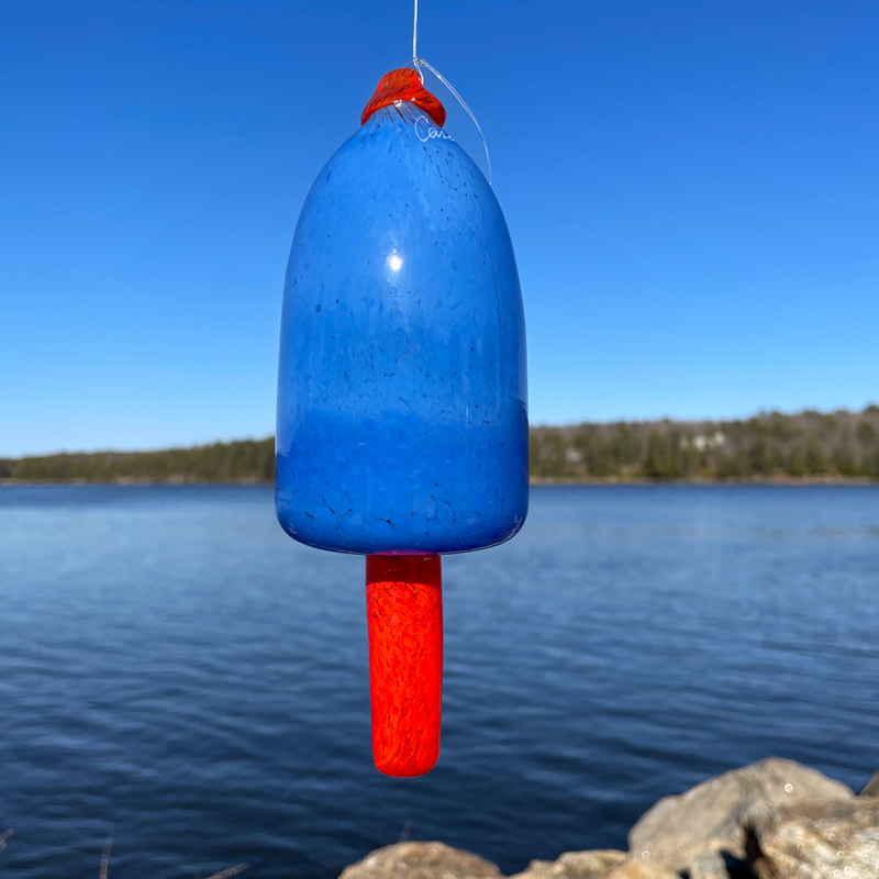 Sky Blue Blown Glass Lobster Buoy with Red Spindle