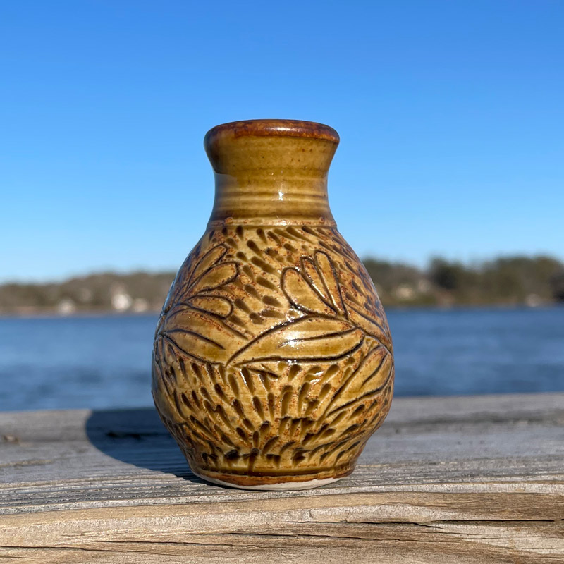 Gold Carved Tiny Vase by Westport Island Pottery