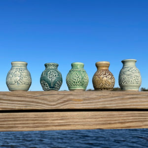 Carved Tiny Vase by Westport Island Pottery