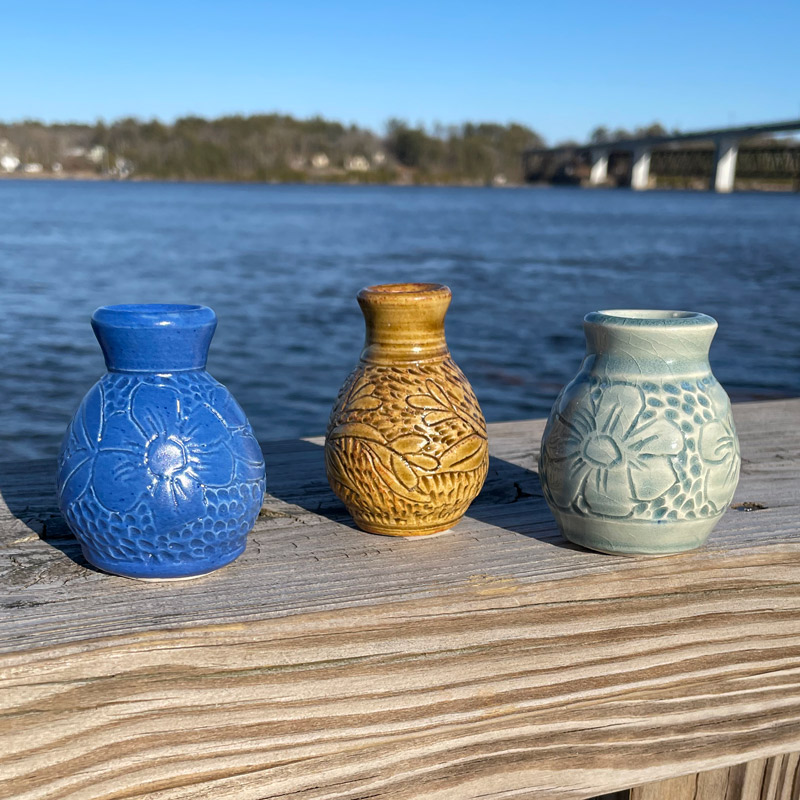 Carved Tiny Vase by Westport Island Pottery