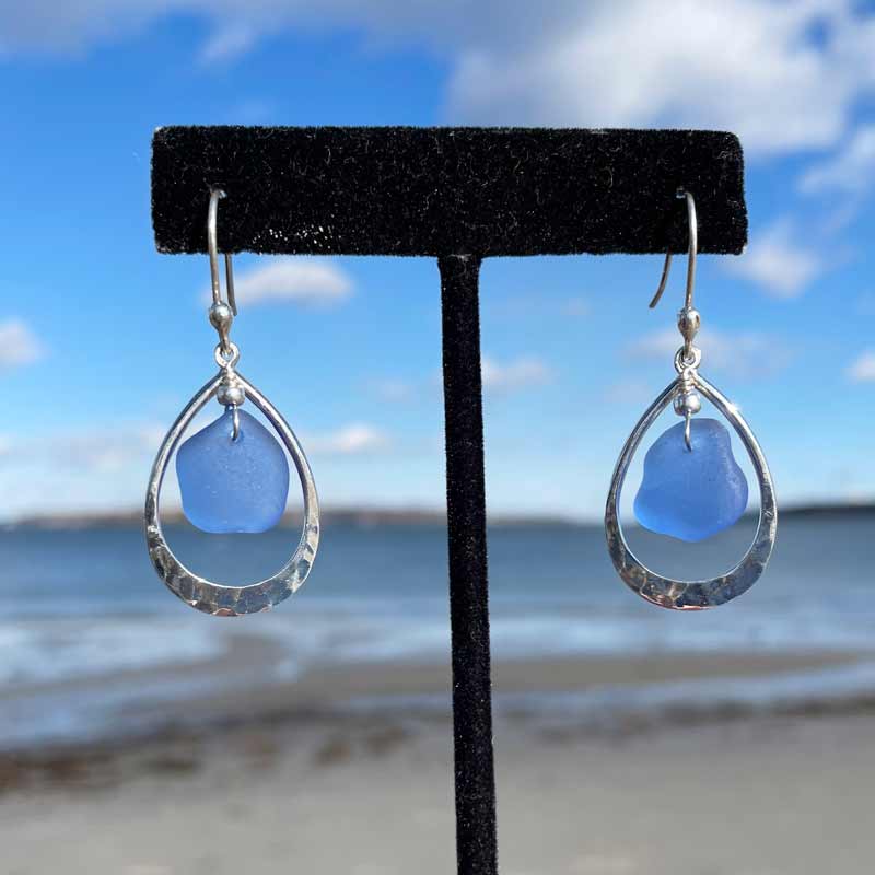 Teardrop Light Blue Sea Glass Earrings