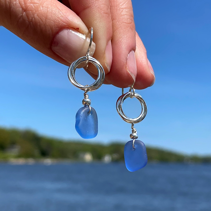 Light Blue Sea Glass Love Knot Earrings