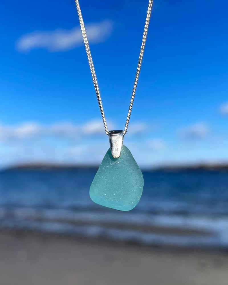 Beach Sea glass jewelry AUTUMN GREEN sea glass chunk handmade Pendant Necklace 