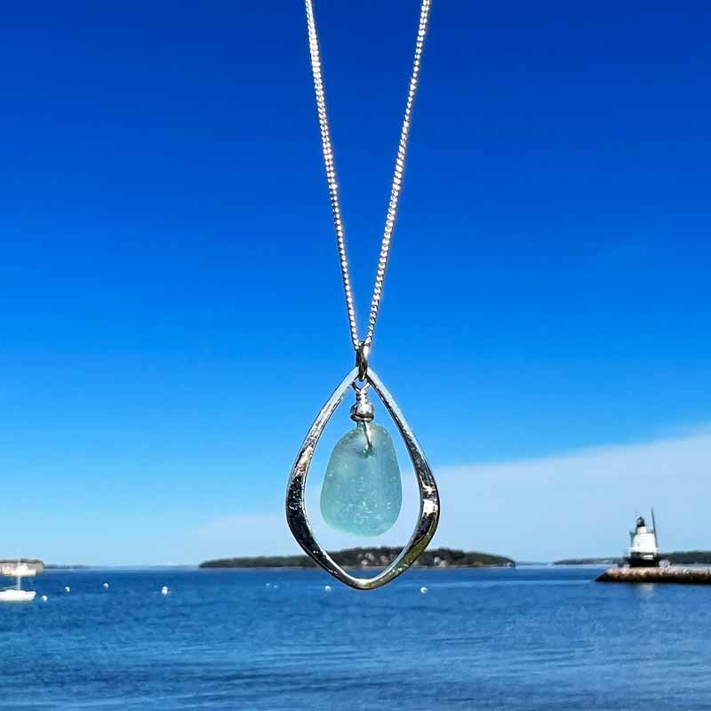 Sea Foam Sea Glass Tear Drop Necklace