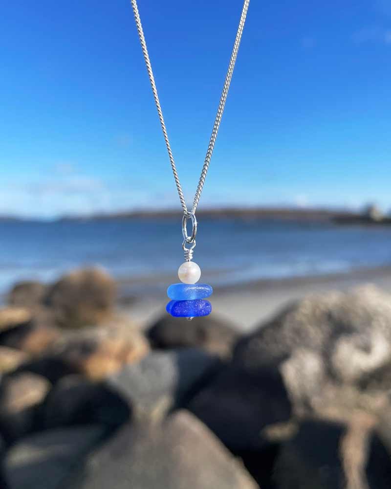 Blues Sea Glass Stack Necklace