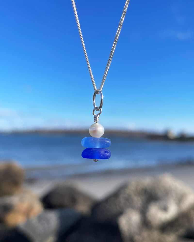 Blues Sea Glass Stack Necklace