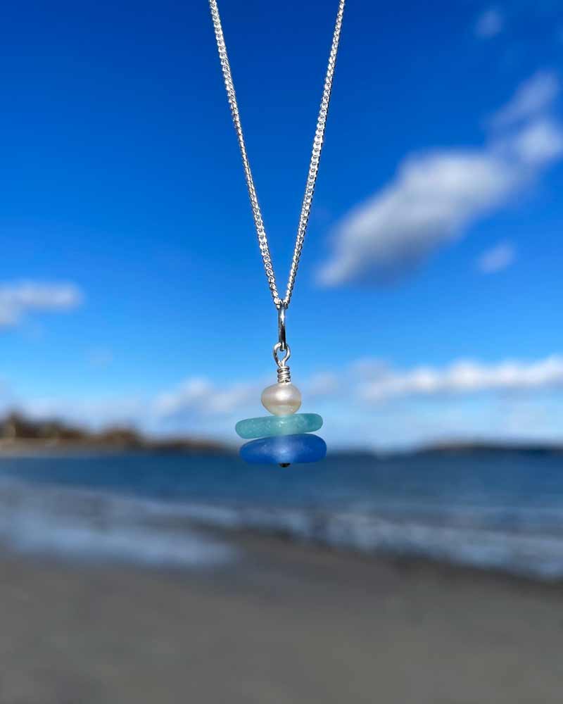 Light Teal & Light Blue Sea Glass Stack Necklace