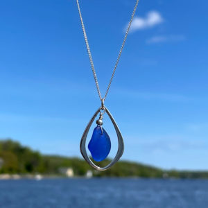 Blue Sea Glass Teardrop Necklace