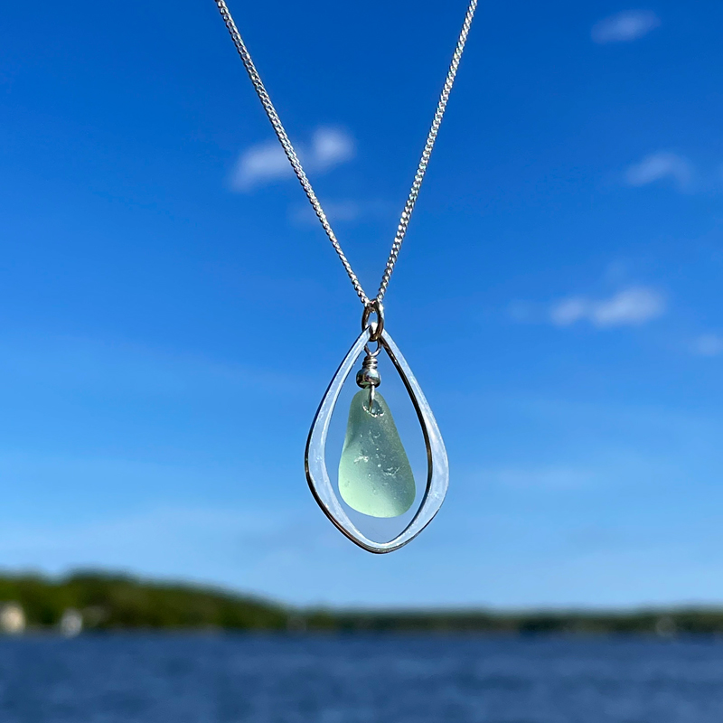 Light Green Sea Glass Teardrop Necklace