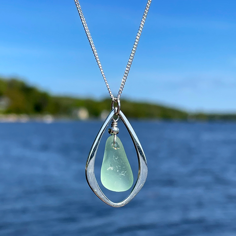 Light Green Sea Glass Teardrop Necklace