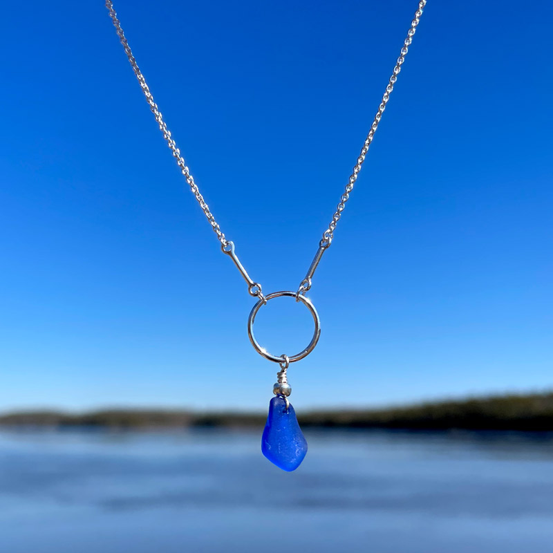 Adjustable Blue Sea Glass Circle Necklace