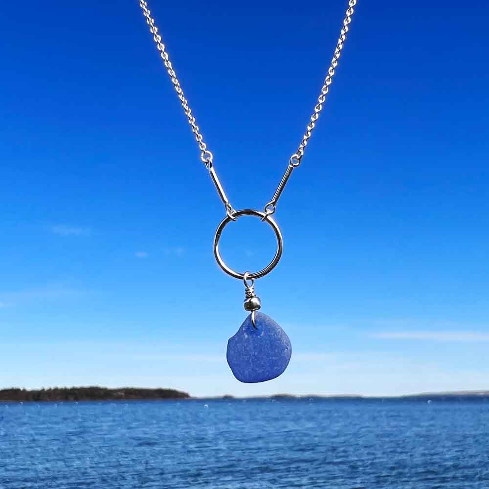 Light Blue Adjustable Sea Glass Circle Necklace