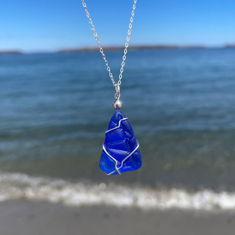 Cobalt blue seaglass pendant