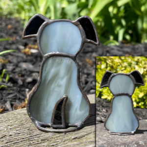 Grey Dog with Black Ears & Tail made from Stained Glass