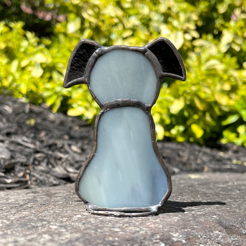 Grey Dog with Black Ears & Tail made from Stained Glass