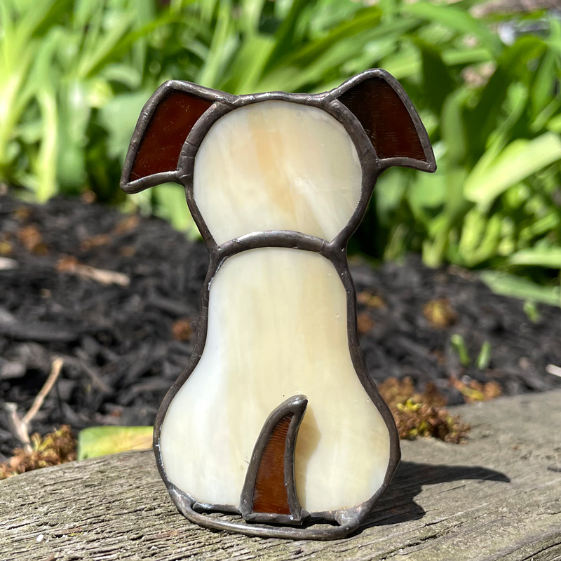 Tan Dog with Brown Tail and Ears made from stained glass