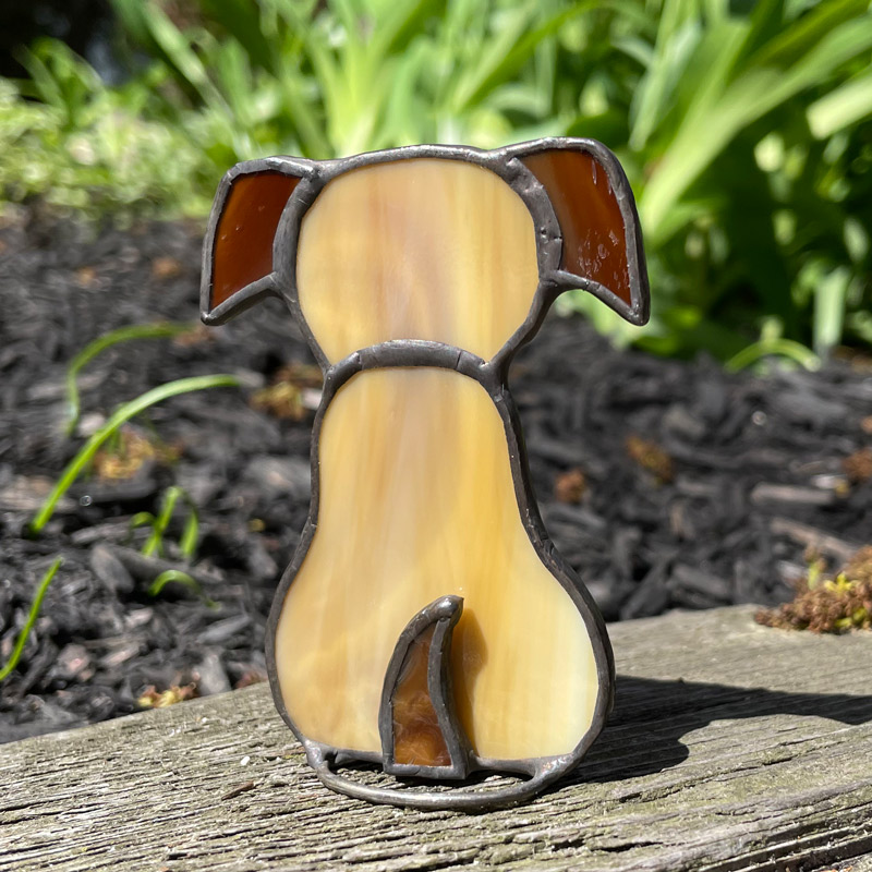 Light Brown Dog with Brown Tail and Ears made from stained glass