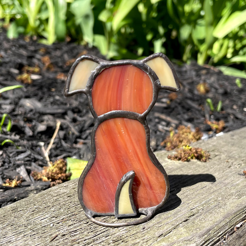 Copper Dog with Light Brown Tail and Ears made from stained glass