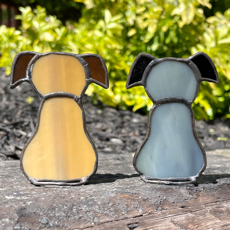 Light Brown Stained Glass Dog and Grey Stained Glass Dog