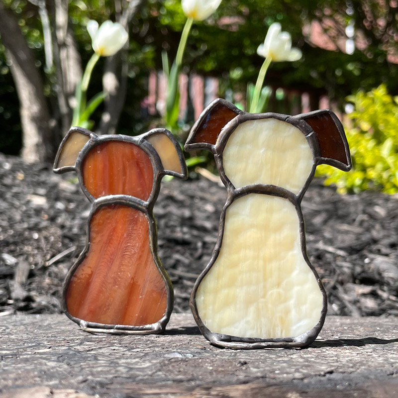 Copper Stained Glass Dog and Tan Stained Glass Dog