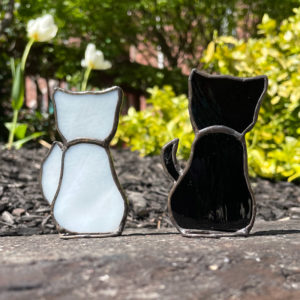 White Stained Glass Cat and Black Stained Glass Cat
