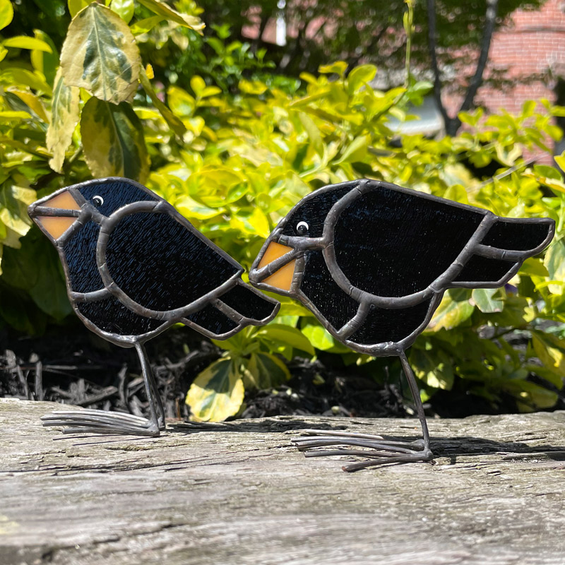 Mini Stained Glass Blackbirds