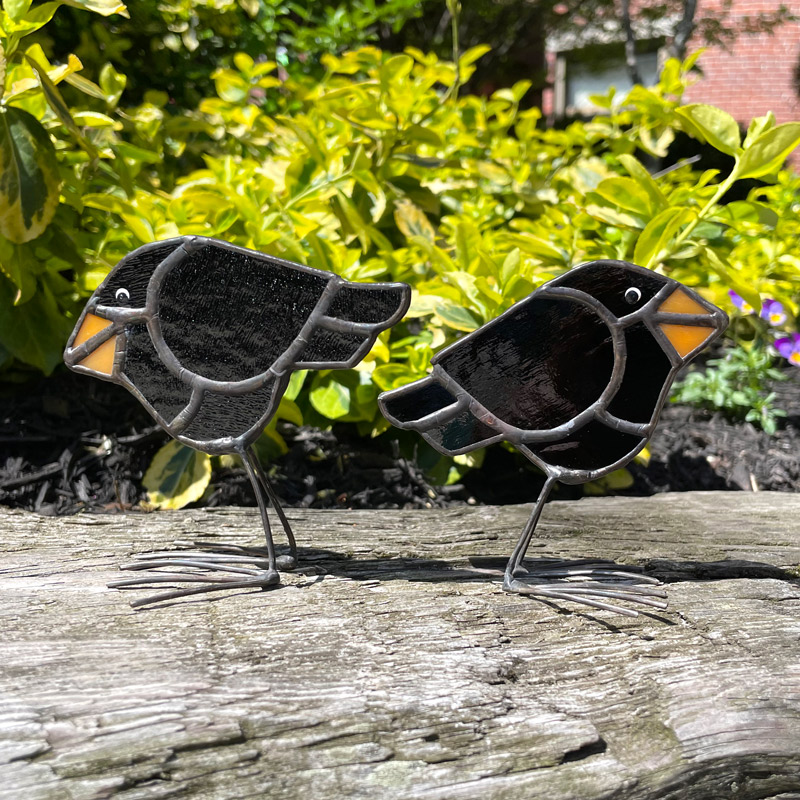 Mini Stained Glass Blackbirds