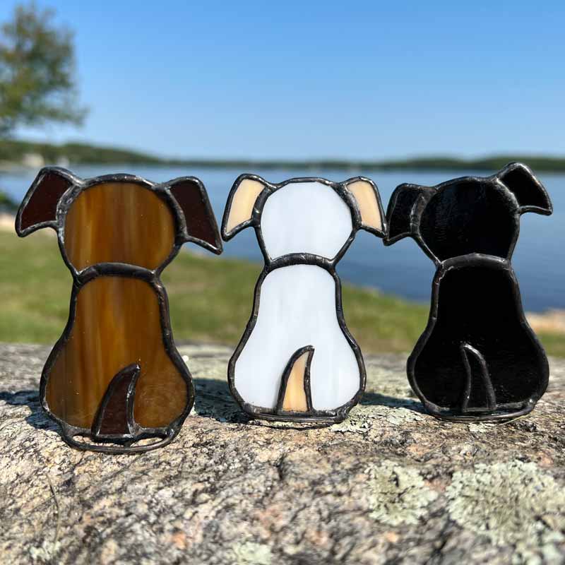Brown, White and Black Stained Glass Dogs by Beverly Gilbert