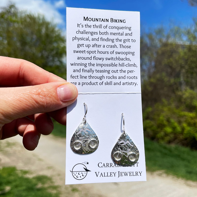 Mountain Bike Earrings by Carrabassett Valley Jewelry