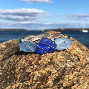 Cobalt Blue & Light Blue Sea Glass Bracelet