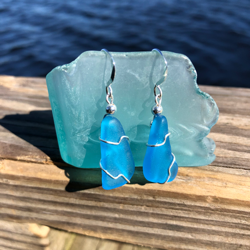 Teal Sea Glass Earrings