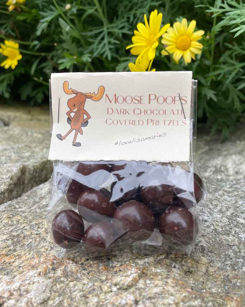 2oz Moose Poops - Dark Chocolate Covered Pretzels
