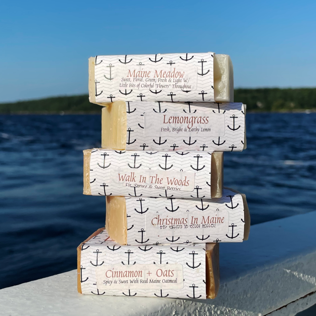 Handmade soaps of Maine, stacked and ready for Christmas gift-giving!