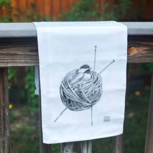 Chickadee in a Yarn Ball Tea Towel