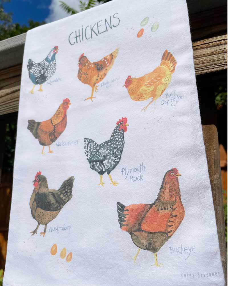 Chickens Tea Towel by Nina Devenney