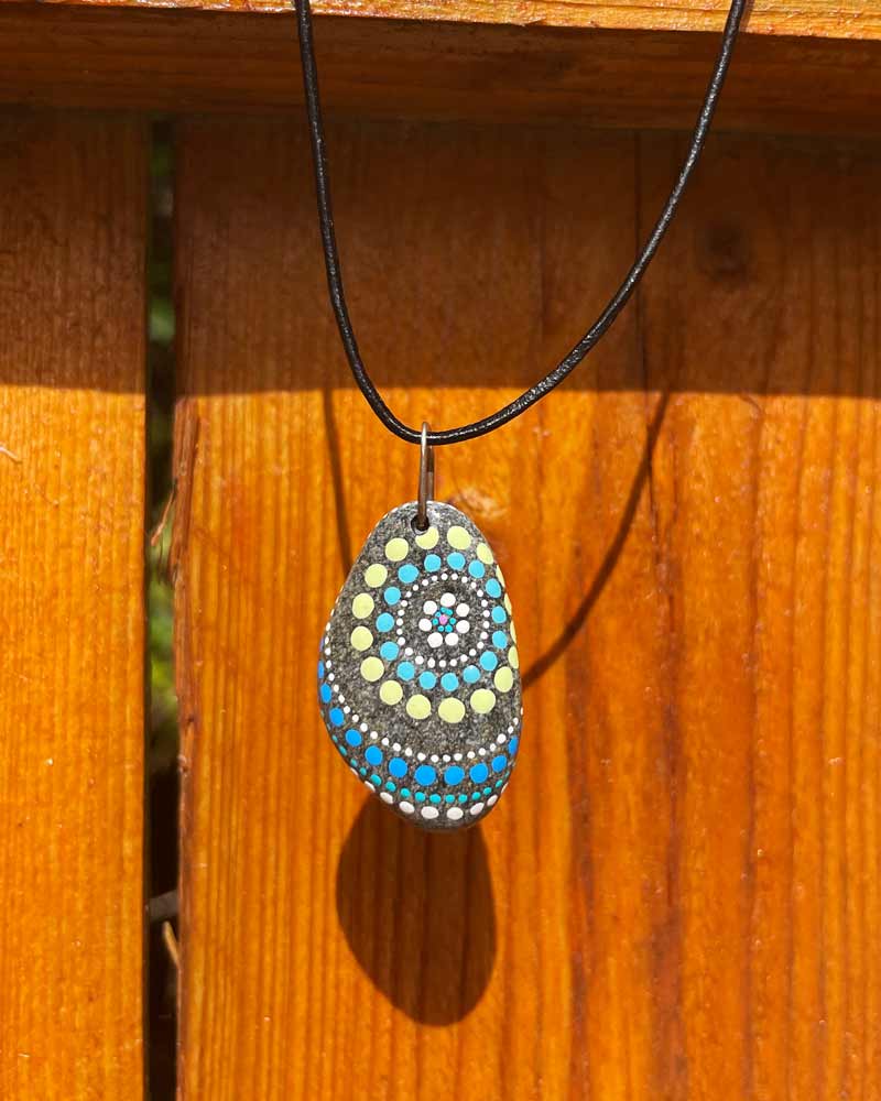 Blue Green Mandala Beach Stone Necklace